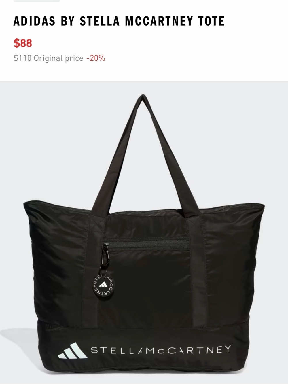 Adidas by Stella McCartney Black Nylon Logo Tote